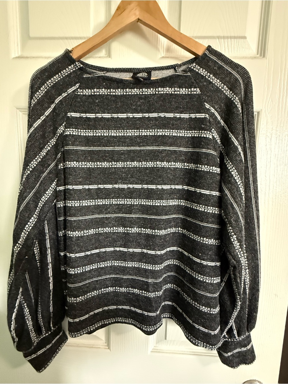 bobeau Black & White Striped Crewneck Sweater